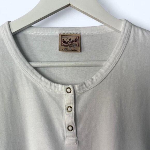 Vintage Woolrich Original Outdoorwear White Snap Scoop Neck Short Sleeve Tee - Picture 3 of 5